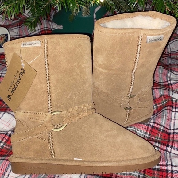 Bearpaw Adele Hickory Braided Brown Tan Suede Wool Lined Snow Winter Boots 6 NWT - Picture 5 of 17